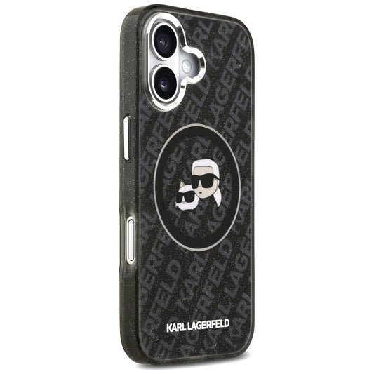 Funda MagSafe para Apple iPhone 17, Karl Lagerfeld, Glitter Karl & Choupette Head, Negra