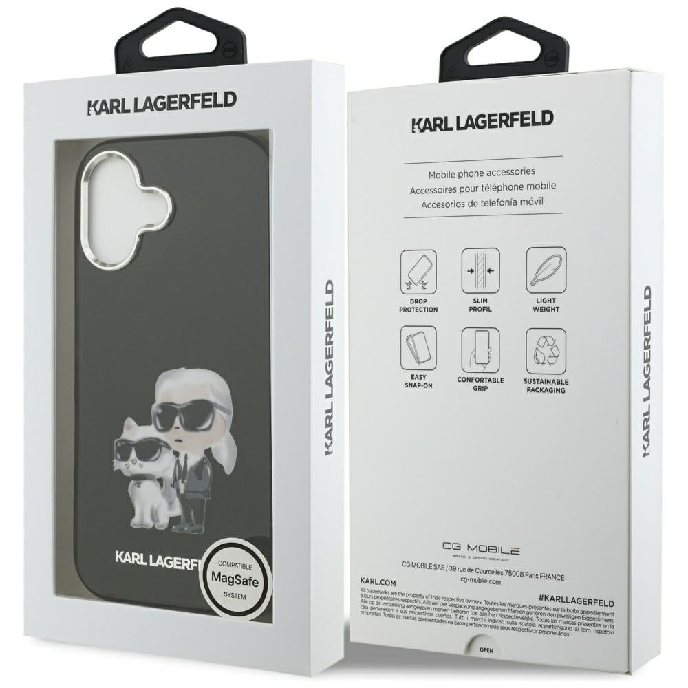 Funda MagSafe para Apple iPhone 17, Karl Lagerfeld, IML Aquarelle Logo Karl & Choupette, Negra