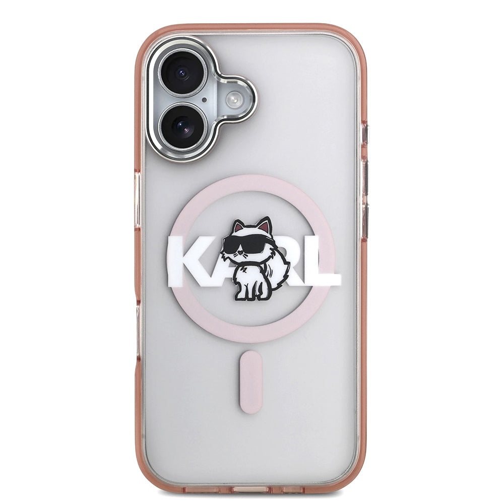 Funda MagSafe para Apple iPhone 17, Karl Lagerfeld, IML Sketch Logo Choupette, Rosa.