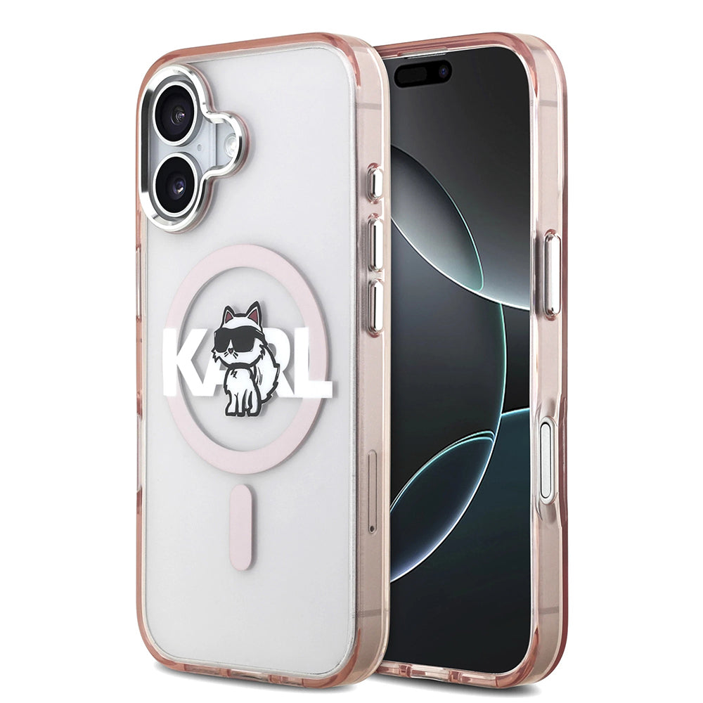 Funda MagSafe para Apple iPhone 17, Karl Lagerfeld, IML Sketch Logo Choupette, Rosa.