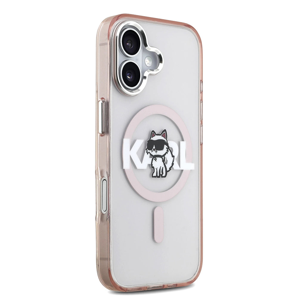 Funda MagSafe para Apple iPhone 17, Karl Lagerfeld, IML Sketch Logo Choupette, Rosa.