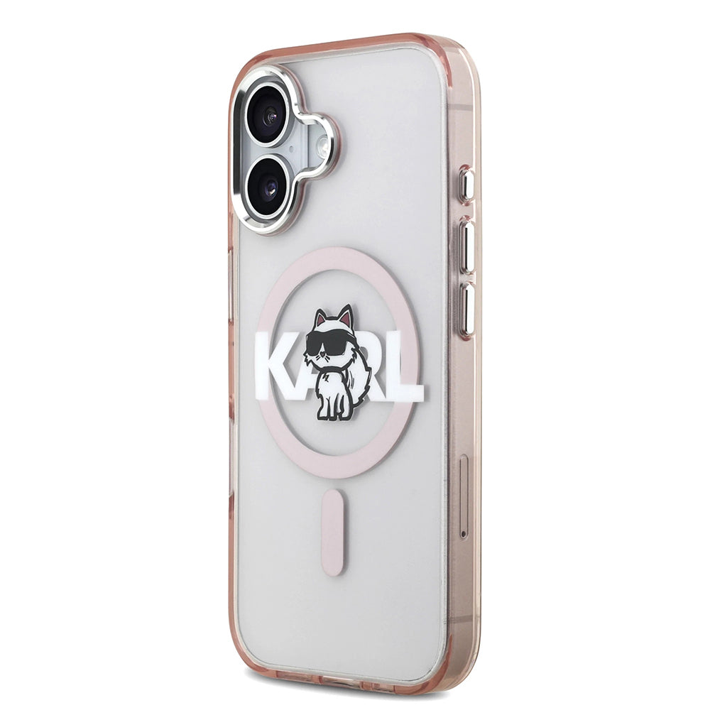 Funda MagSafe para Apple iPhone 17, Karl Lagerfeld, IML Sketch Logo Choupette, Rosa.