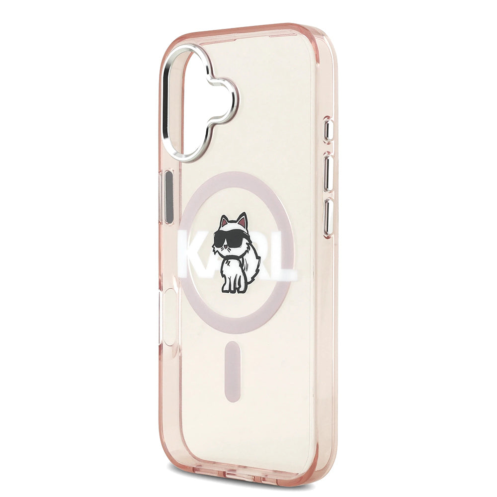 Funda MagSafe para Apple iPhone 17, Karl Lagerfeld, IML Sketch Logo Choupette, Rosa.