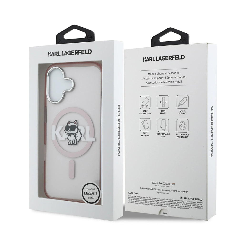 Funda MagSafe para Apple iPhone 17, Karl Lagerfeld, IML Sketch Logo Choupette, Rosa.