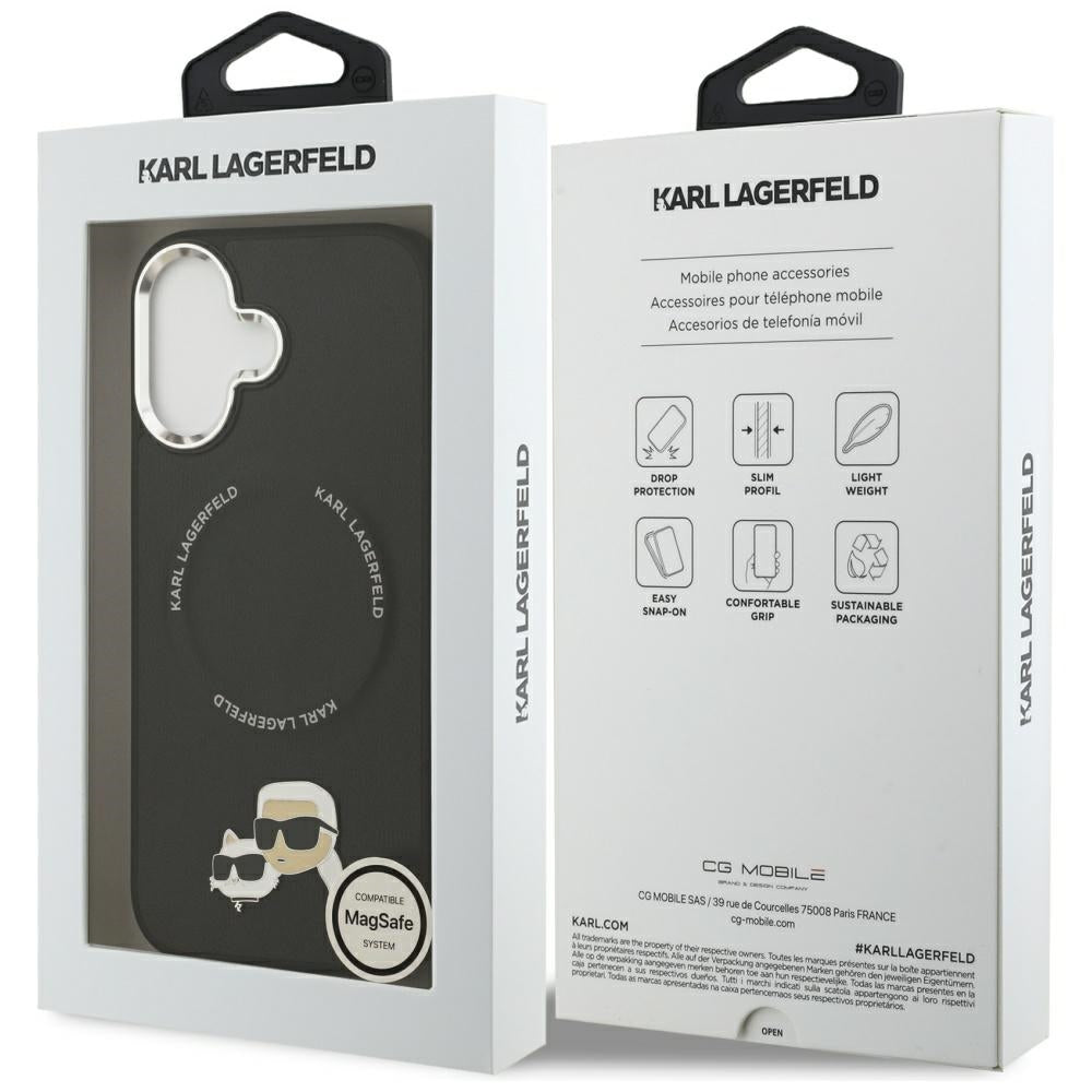 Funda MagSafe para Apple iPhone 17, Karl Lagerfeld, Karl & Choupette Pins, Negra