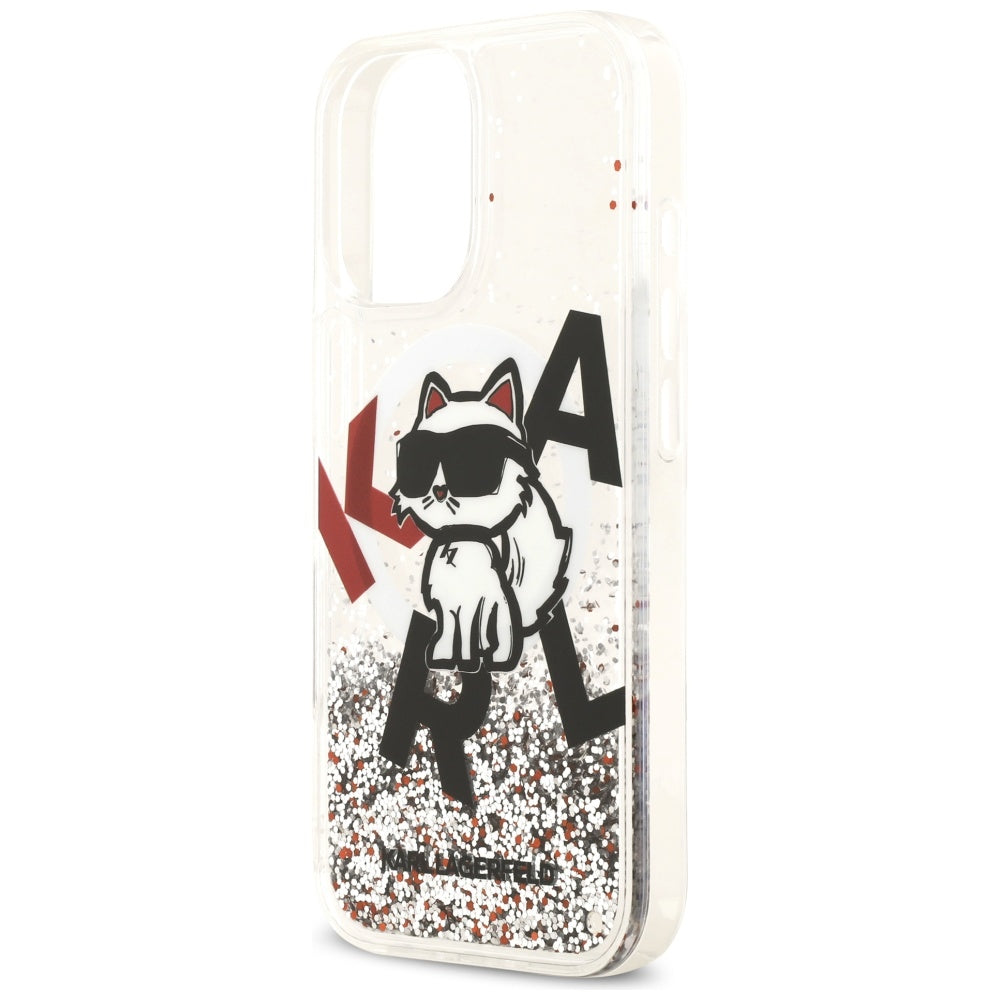 Funda MagSafe para Apple iPhone 17, Karl Lagerfeld, Liquid Glitter Choupette Logo, Transparente