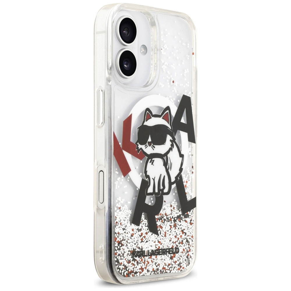 Funda MagSafe para Apple iPhone 17, Karl Lagerfeld, Liquid Glitter Choupette Logo, Transparente