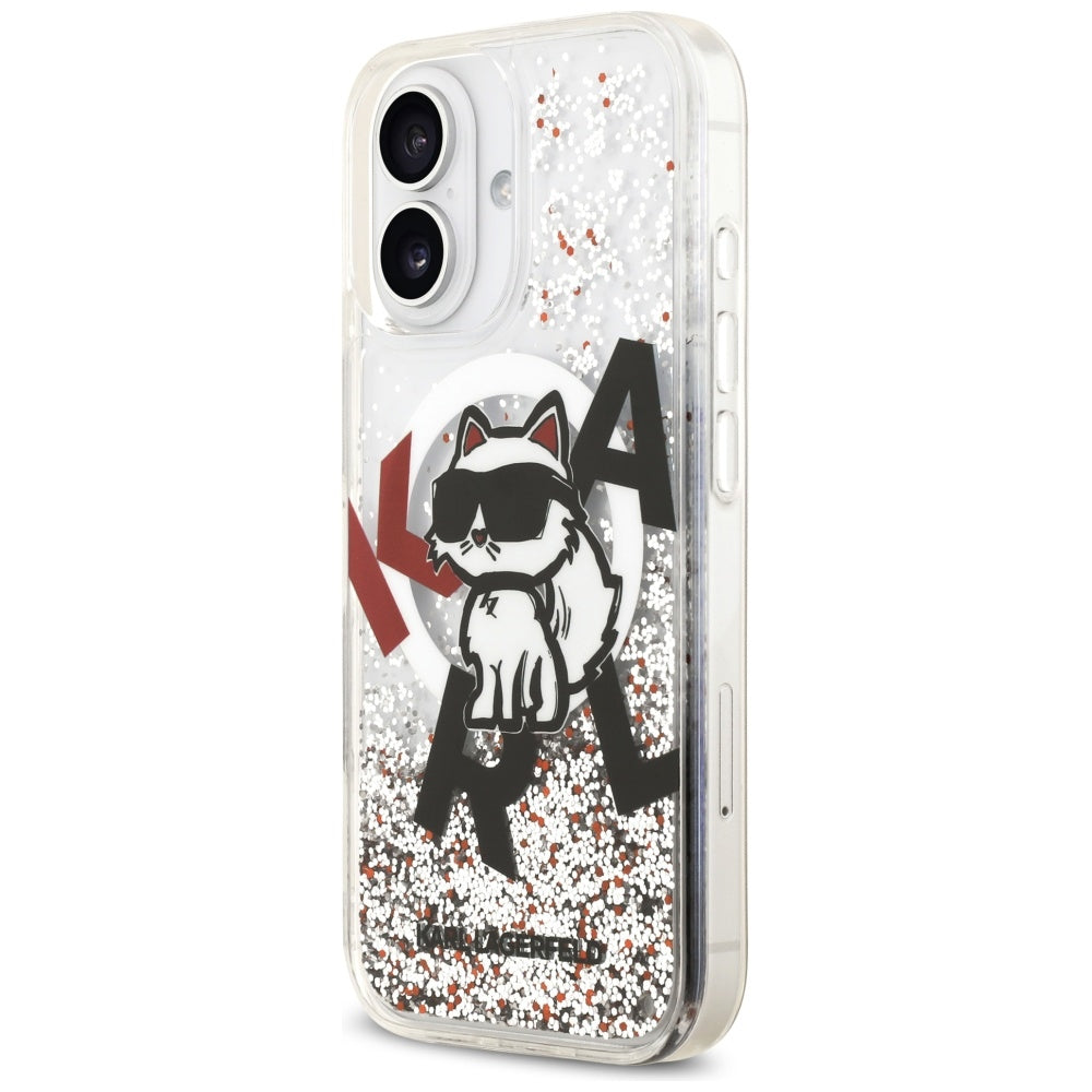 Funda MagSafe para Apple iPhone 17, Karl Lagerfeld, Liquid Glitter Choupette Logo, Transparente