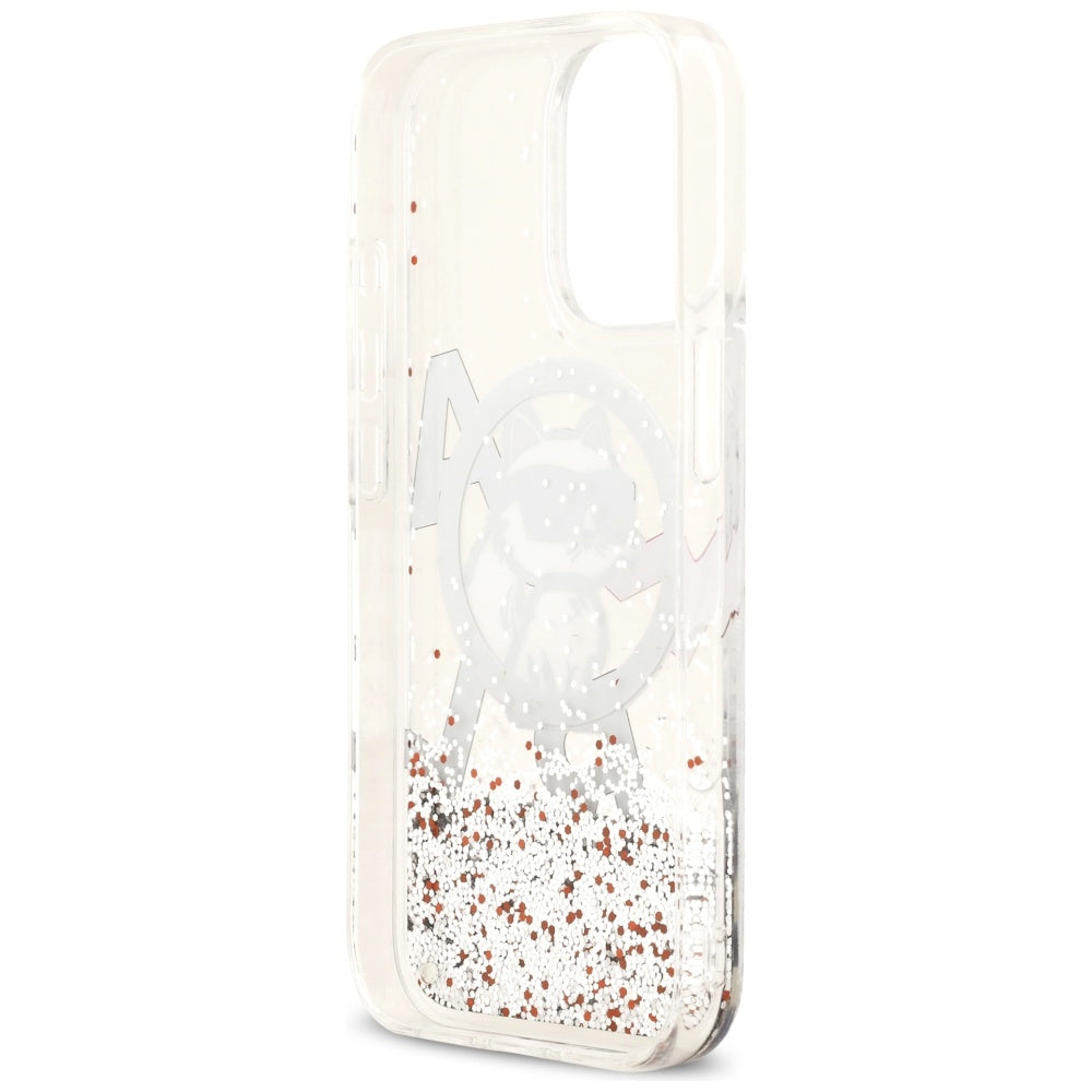 Funda MagSafe para Apple iPhone 17, Karl Lagerfeld, Liquid Glitter Choupette Logo, Transparente