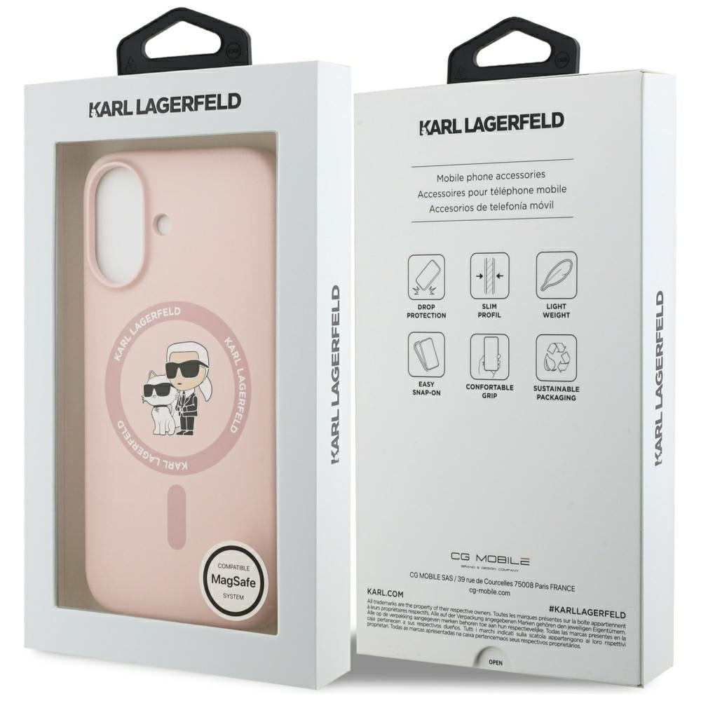 Funda MagSafe para Apple iPhone 17, Karl Lagerfeld, Ring Karl & Choupette, Rosa.