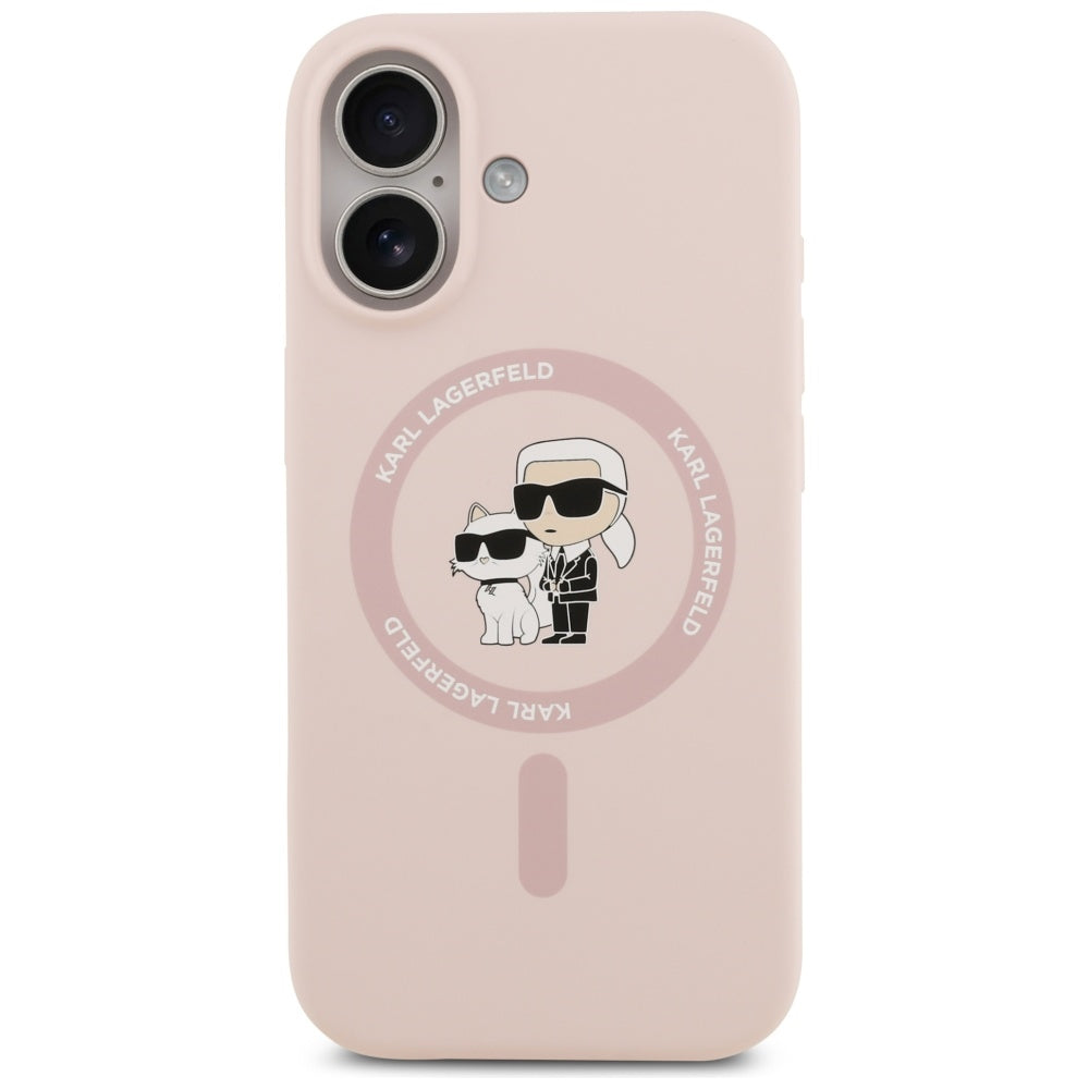 Funda MagSafe para Apple iPhone 17, Karl Lagerfeld, Ring Karl & Choupette, Rosa.
