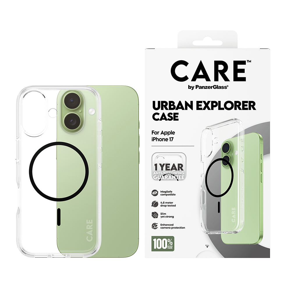 Funda MagSafe para Apple iPhone 17, PanzerGlass, Care Urban Explorer, Transparente Negra