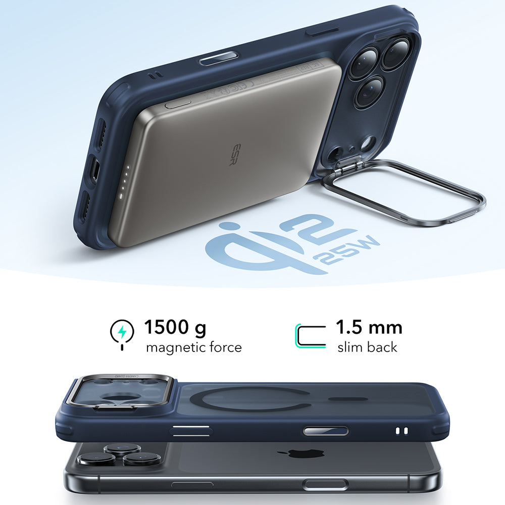 Funda MagSafe para Apple iPhone 17 Pro, ESR, Classic Hybrid Kickstand, Azul Satinado