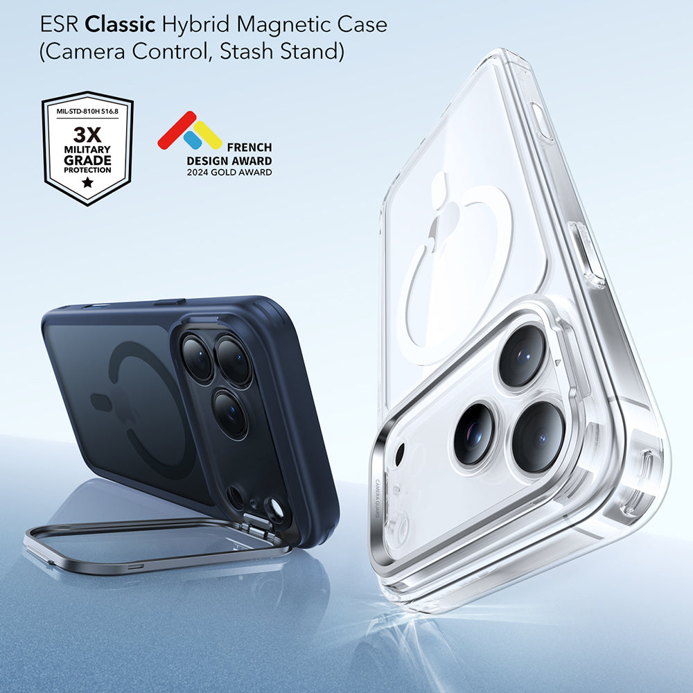 Funda MagSafe para Apple iPhone 17 Pro, ESR, Classic Hybrid Kickstand, Azul Satinado
