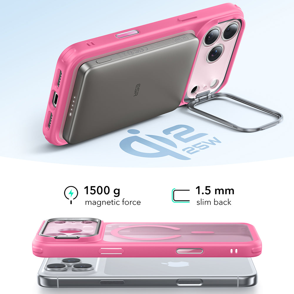 Funda MagSafe para Apple iPhone 17 Pro, ESR, Classic Hybrid Kickstand, Rosa Satinado