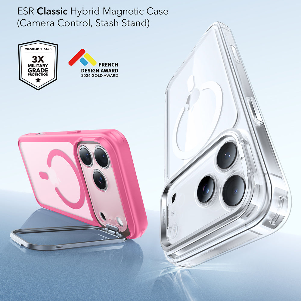 Funda MagSafe para Apple iPhone 17 Pro, ESR, Classic Hybrid Kickstand, Rosa Satinado