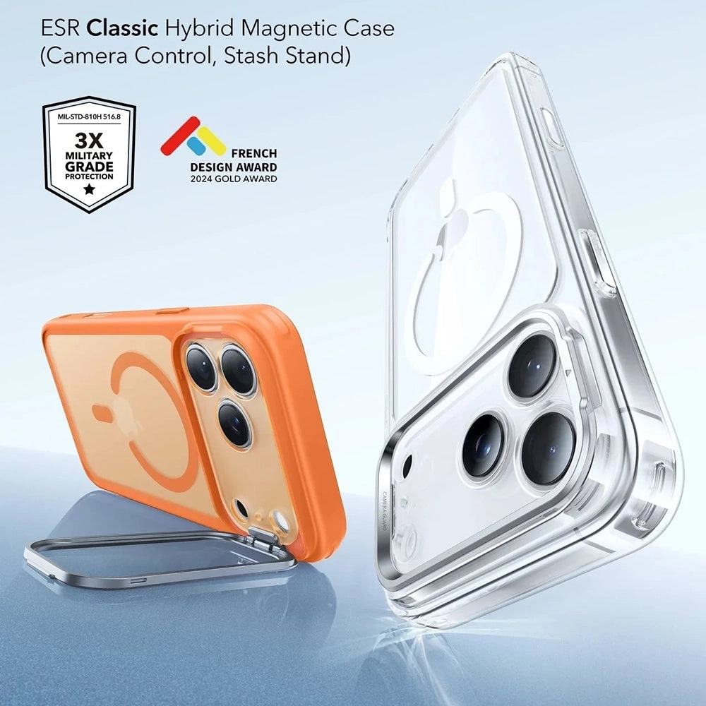 Funda MagSafe para Apple iPhone 17 Pro, ESR, Classic Hybrid Kickstand Slide, Naranja Satinada