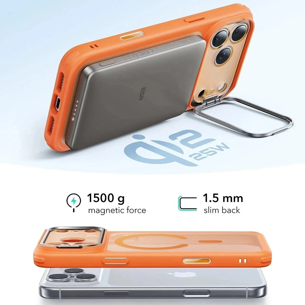 Funda MagSafe para Apple iPhone 17 Pro, ESR, Classic Hybrid Kickstand Slide, Naranja Satinada