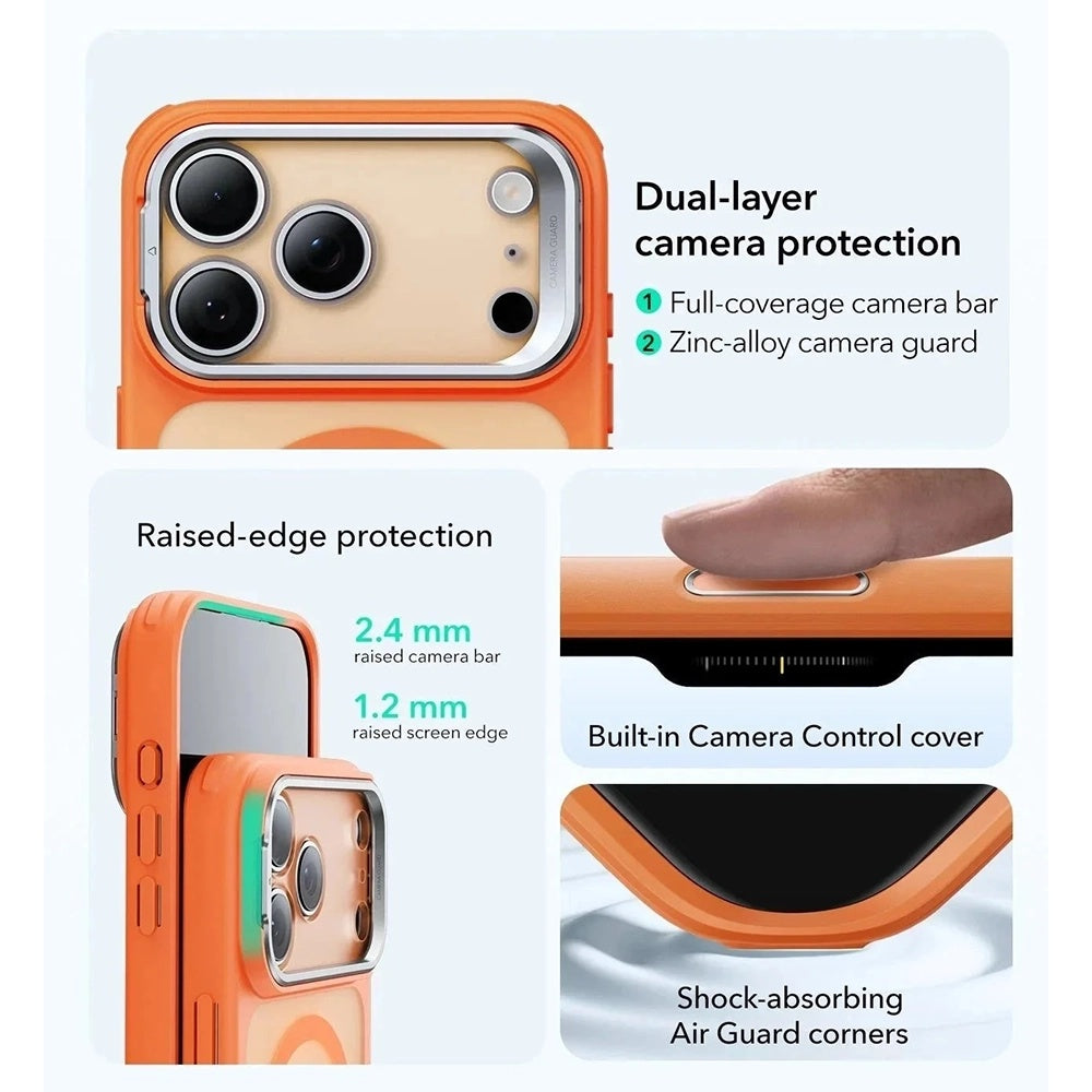 Funda MagSafe para Apple iPhone 17 Pro, ESR, Classic Hybrid Kickstand Slide, Naranja Satinada