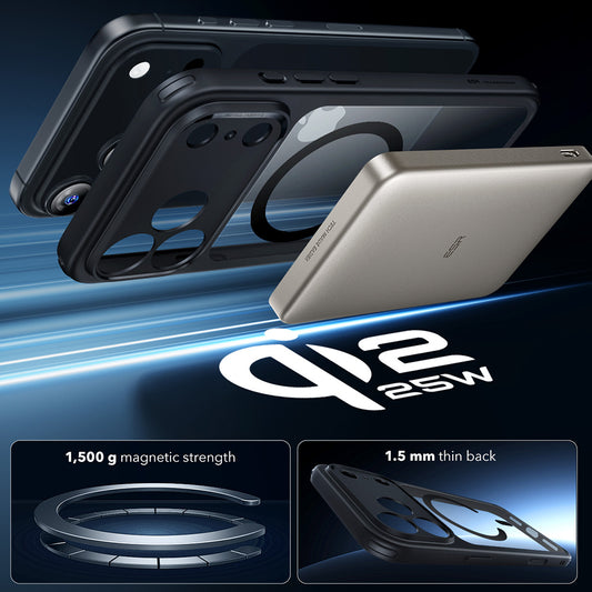 Funda MagSafe para Apple iPhone 17 Pro, ESR, Classic Hybrid, Negra Transparente