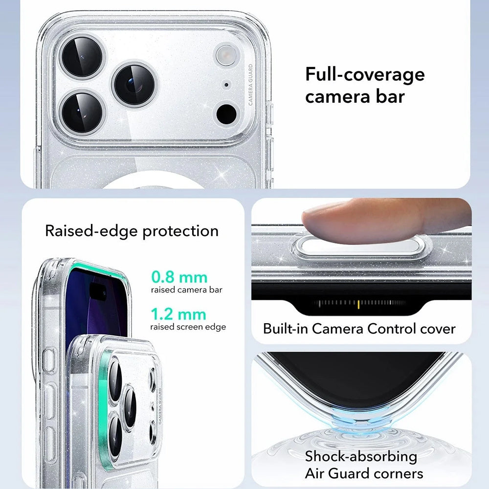 MagSafe Case for Apple iPhone 17 Pro, ESR, Classic Hybrid Shimmer, Transparent