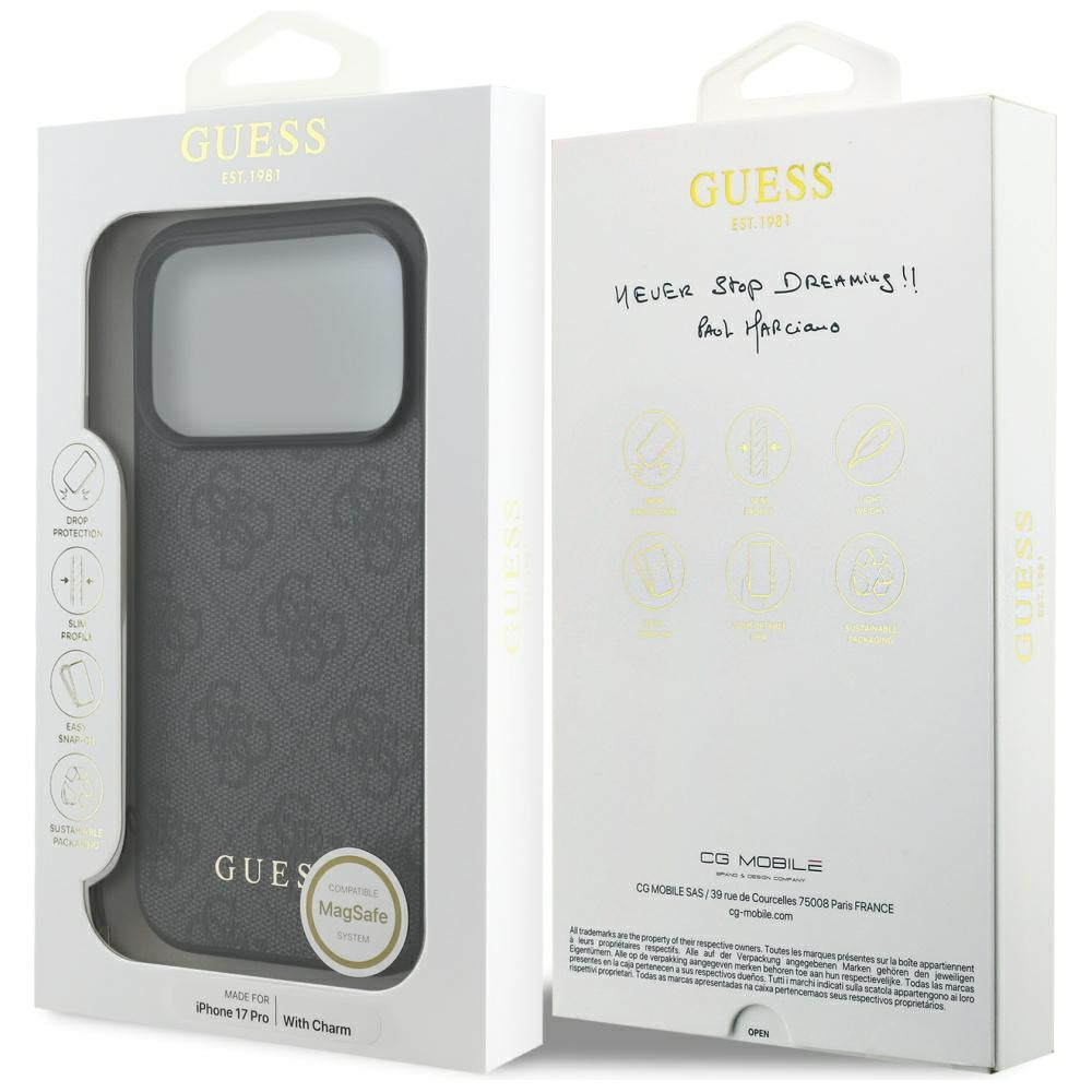 Funda MagSafe para Apple iPhone 17 Pro, Guess, 4G Charm Cradle, Negra
