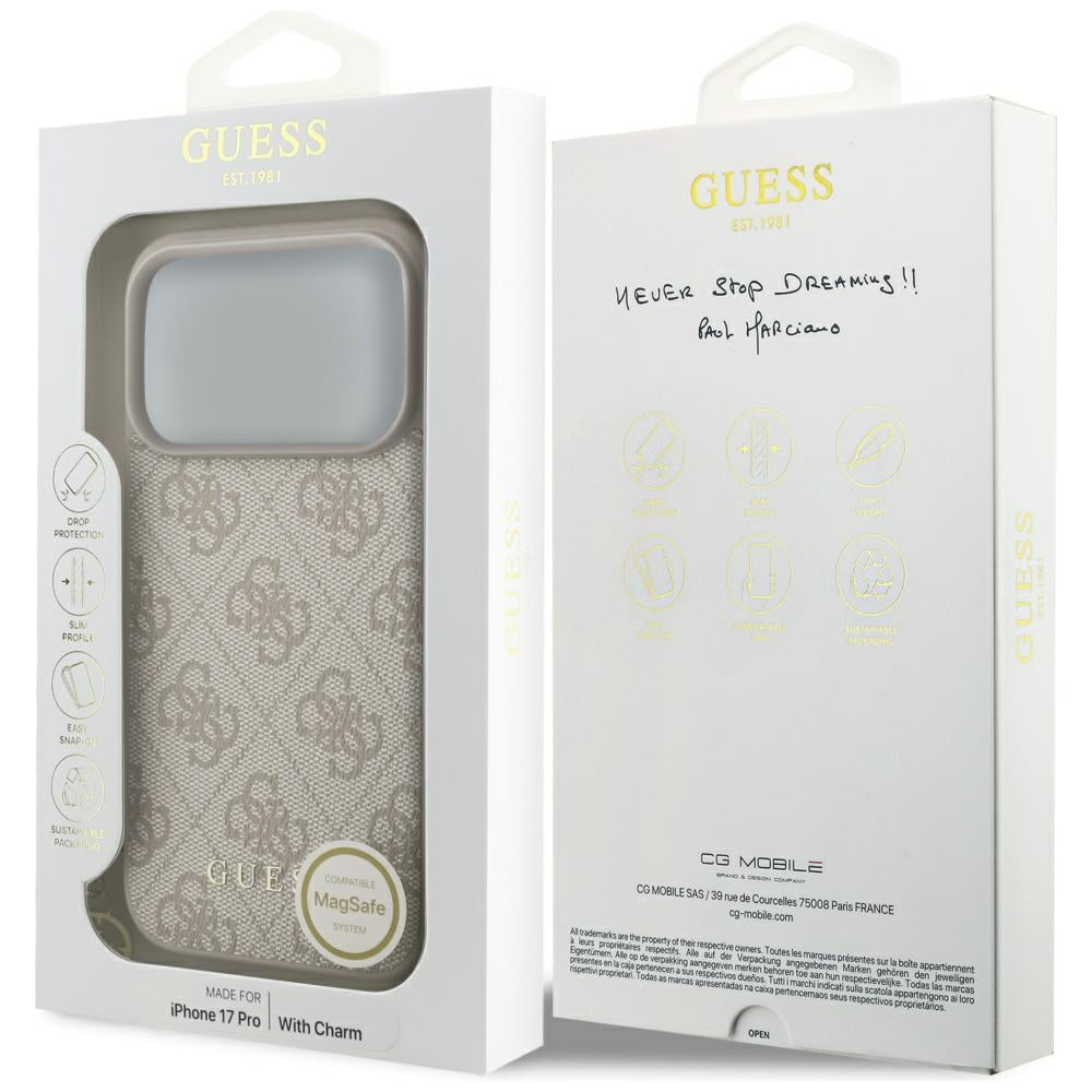 Funda MagSafe para Apple iPhone 17 Pro, Guess, 4G Charm Cradle, Rosa
