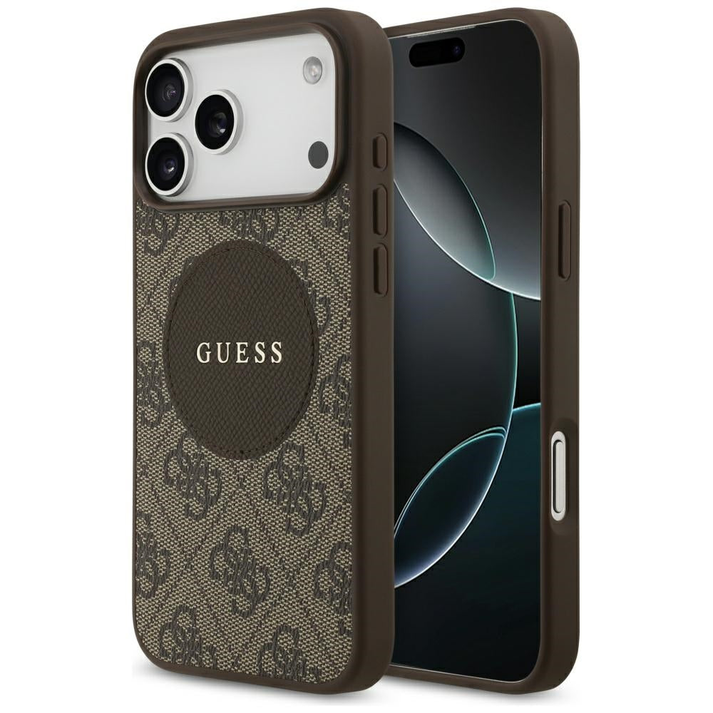 Funda MagSafe para Apple iPhone 17 Pro, Guess, 4G Circle Classic Logo, Marrón