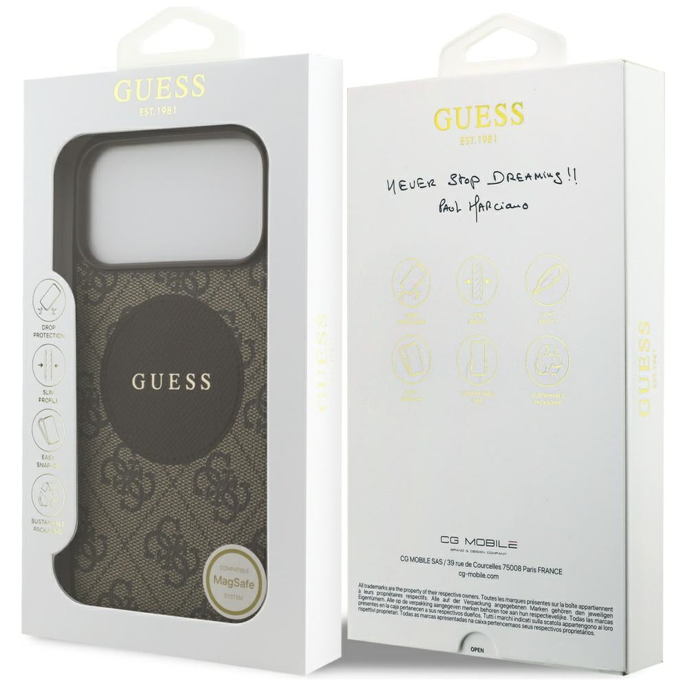 Funda MagSafe para Apple iPhone 17 Pro, Guess, 4G Circle Classic Logo, Marrón