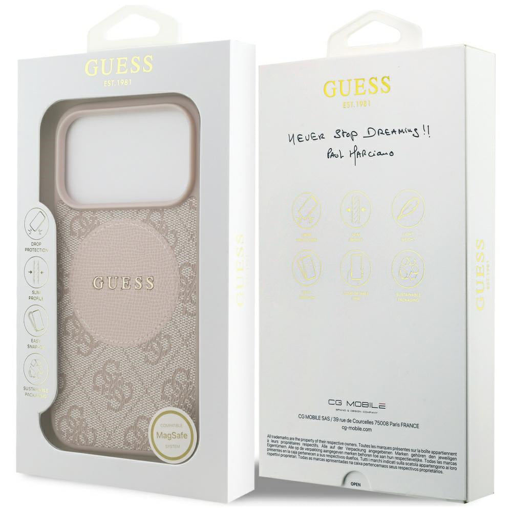 Funda MagSafe para Apple iPhone 17 Pro, Guess, 4G Circle Classic Logo, Rosa