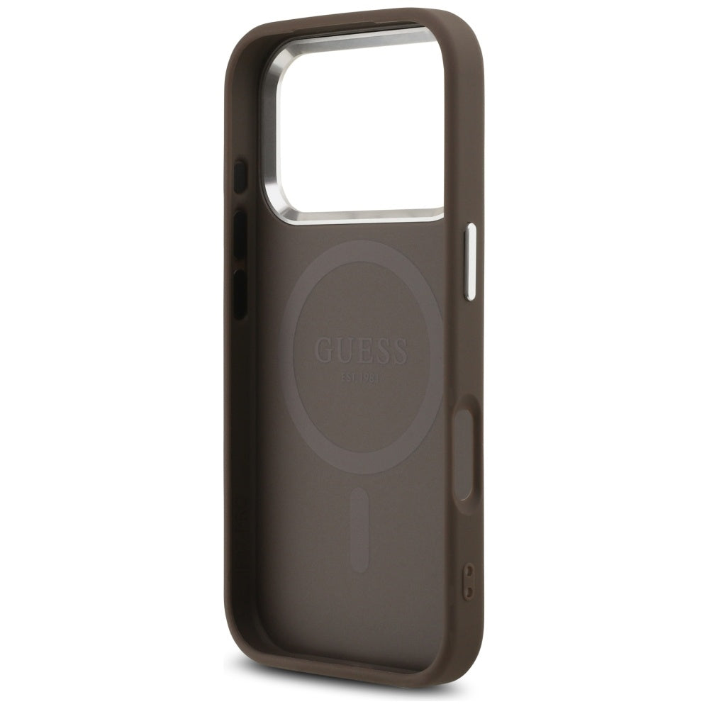 Funda MagSafe para Apple iPhone 17 Pro, Guess, 4G Classic Logo, Marrón