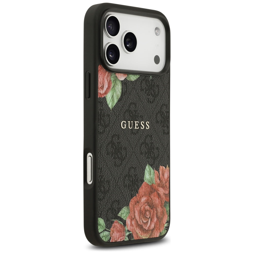 Funda MagSafe para Apple iPhone 17 Pro, Guess, 4G Flowers Print, Negra