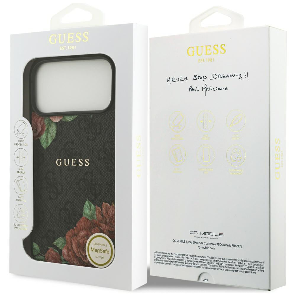 Funda MagSafe para Apple iPhone 17 Pro, Guess, 4G Flowers Print, Negra