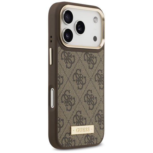Funda MagSafe para Apple iPhone 17 Pro, Guess, 4G Logo Plate, Marrón