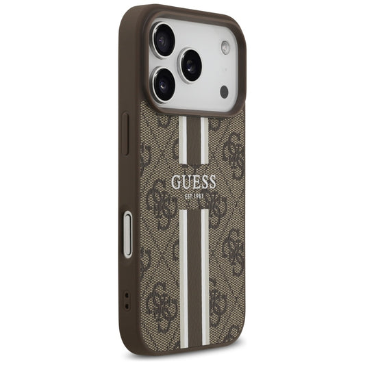 Funda MagSafe para Apple iPhone 17 Pro, Guess, 4G Printed Stripes, Marrón.