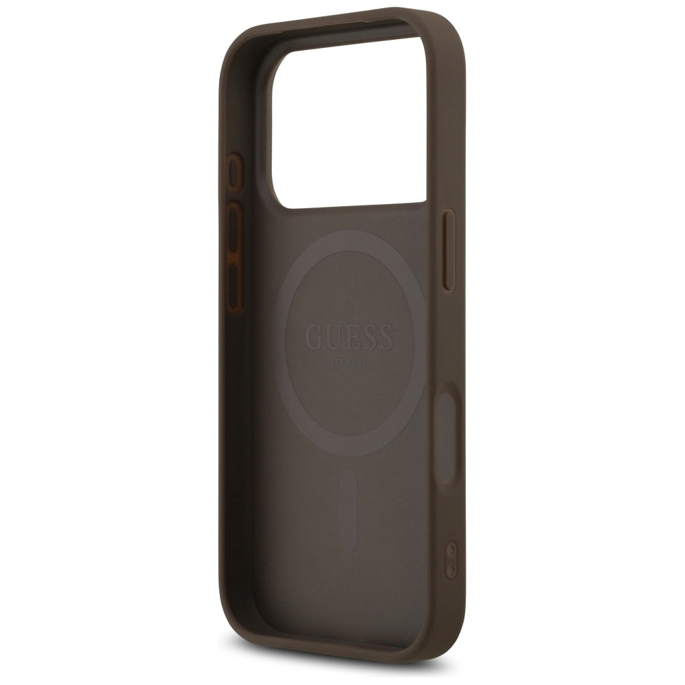 Funda MagSafe para Apple iPhone 17 Pro, Guess, 4G Printed Stripes, Marrón.