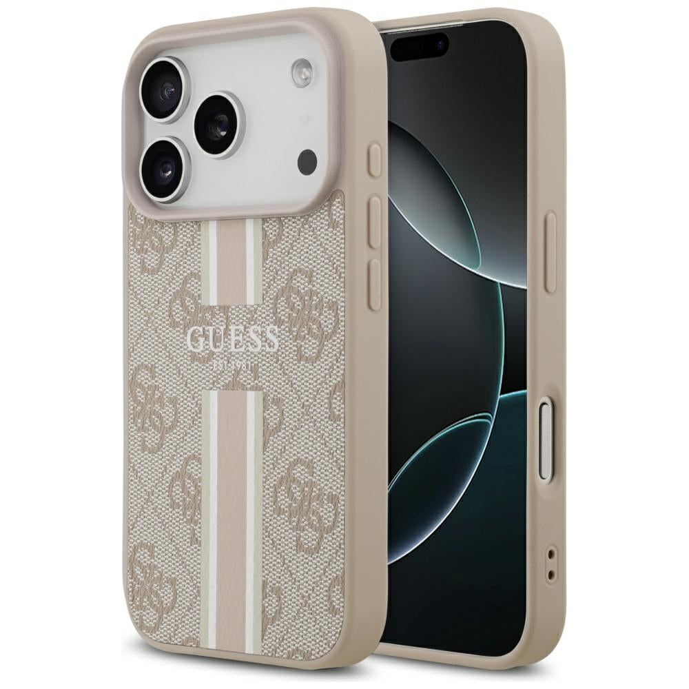 Funda MagSafe para Apple iPhone 17 Pro, Guess, 4G Printed Stripes, Rosa