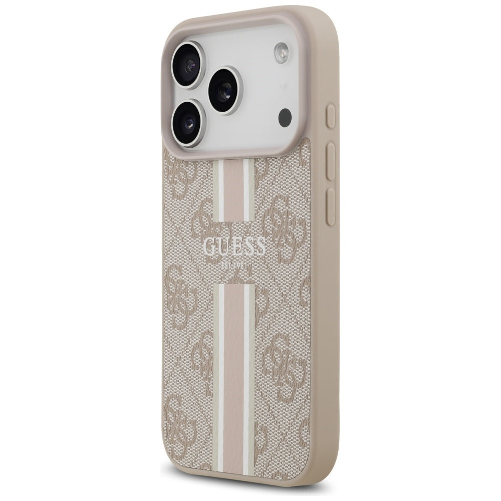 Funda MagSafe para Apple iPhone 17 Pro, Guess, 4G Printed Stripes, Rosa
