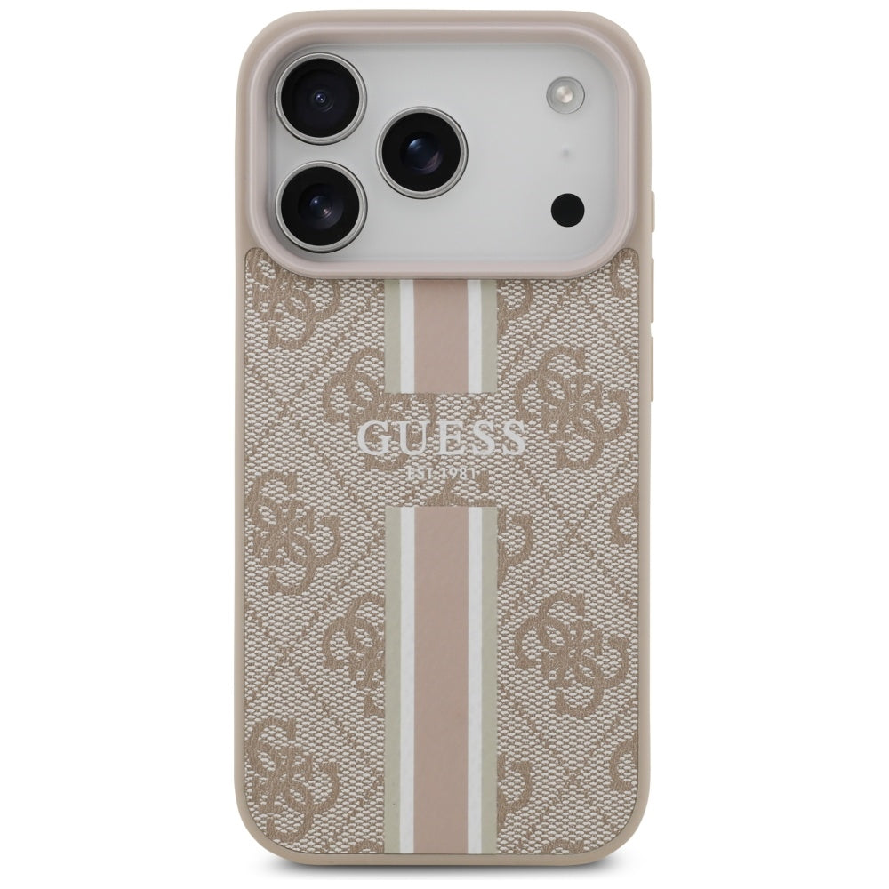 Funda MagSafe para Apple iPhone 17 Pro, Guess, 4G Printed Stripes, Rosa