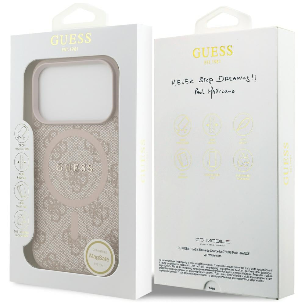 Funda MagSafe para Apple iPhone 17 Pro, Guess, 4G Ring Classic Logo, Rosa