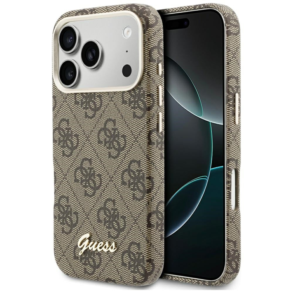 Funda MagSafe para Apple iPhone 17 Pro, Guess, 4G Script Logo, Marrón.