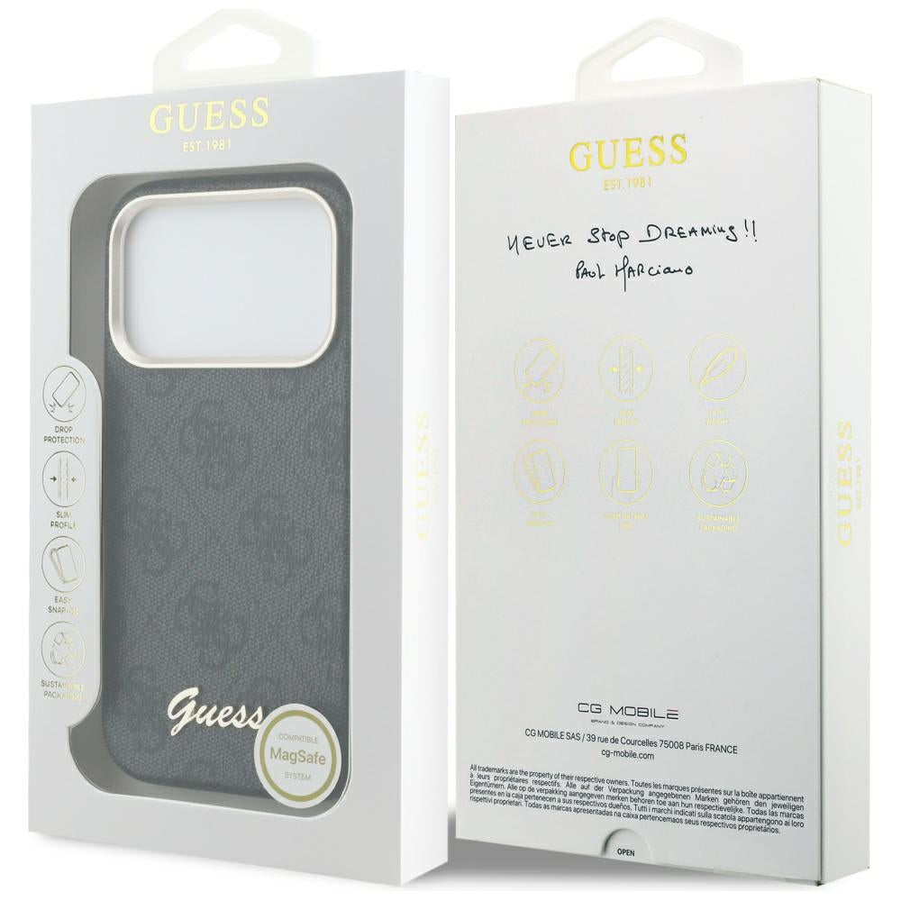 Funda MagSafe para Apple iPhone 17 Pro, Guess, 4G Script Logo, Negra