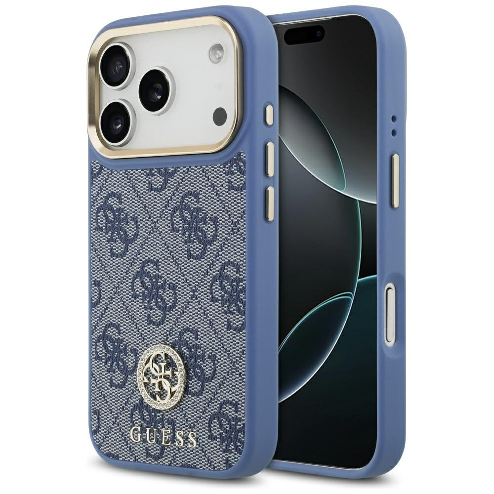 Funda MagSafe para Apple iPhone 17 Pro, Guess, 4G Strass Logo, Azul