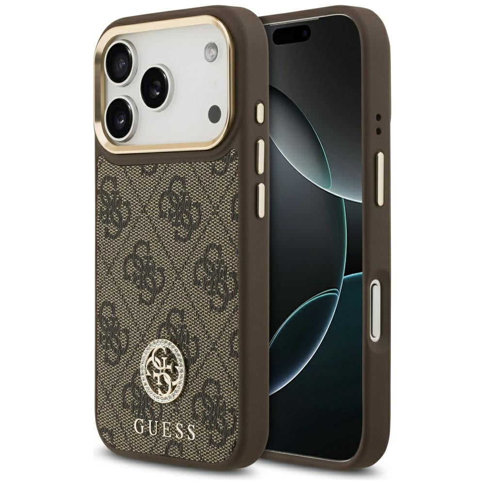 Funda MagSafe para Apple iPhone 17 Pro, Guess, 4G Strass Logo, Marrón