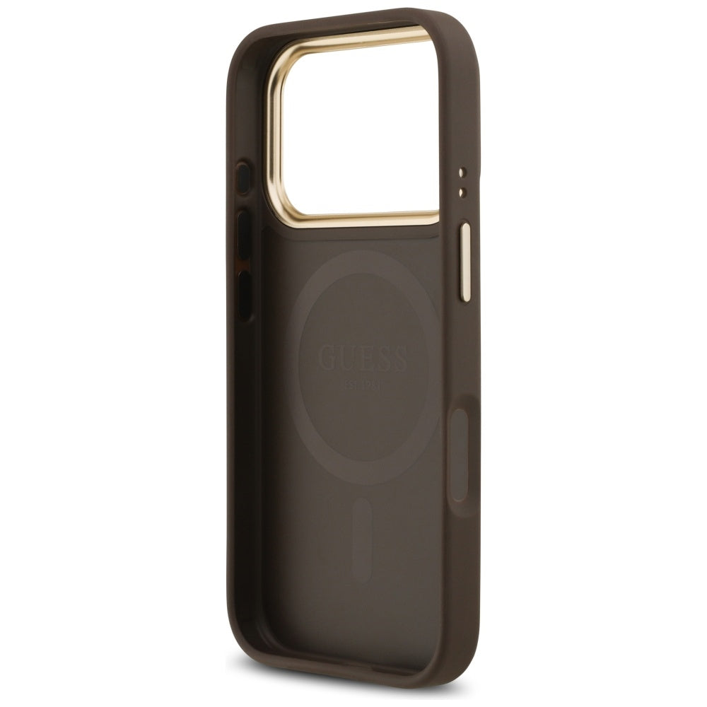Funda MagSafe para Apple iPhone 17 Pro, Guess, 4G Strass Logo, Marrón