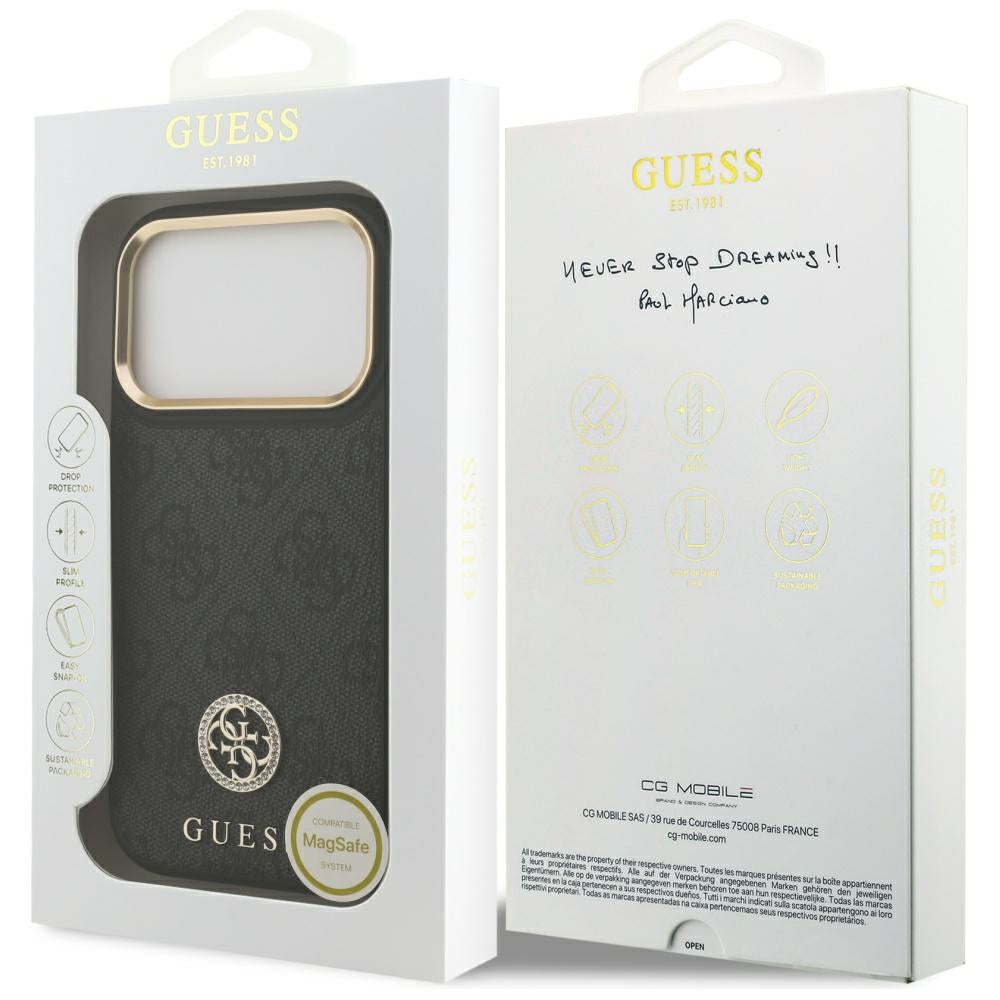 Funda MagSafe para Apple iPhone 17 Pro, Guess, 4G Strass Logo, Negra