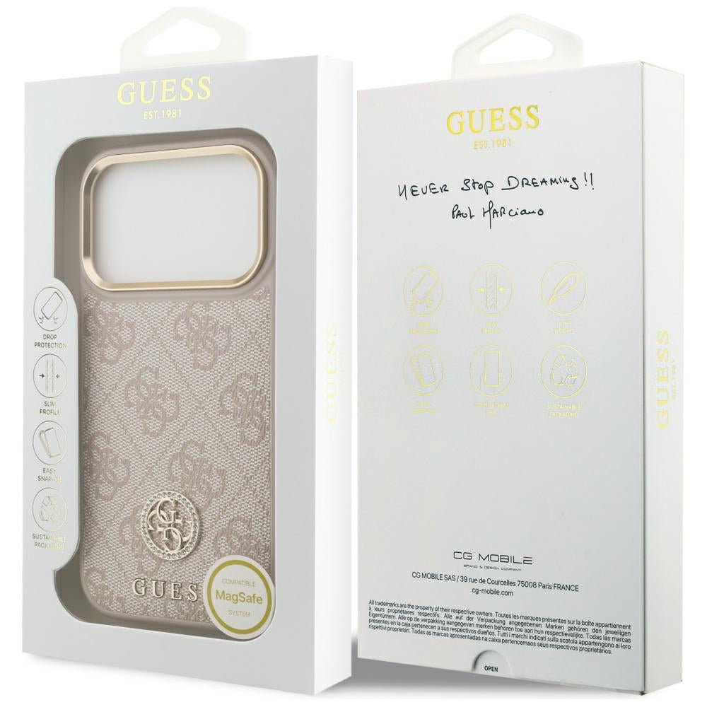 Funda MagSafe para Apple iPhone 17 Pro, Guess, 4G Strass Logo, Rosa