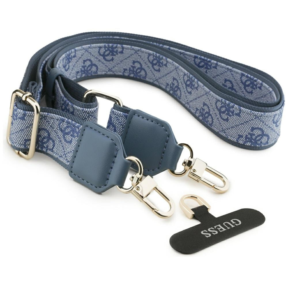 Funda MagSafe para Apple iPhone 17 Pro, Guess, 4G Strass Logo con Correa Grande, Azul