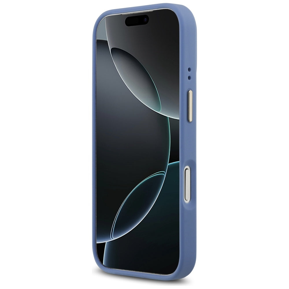 Funda MagSafe para Apple iPhone 17 Pro, Guess, 4G Strass Logo con Correa Grande, Azul