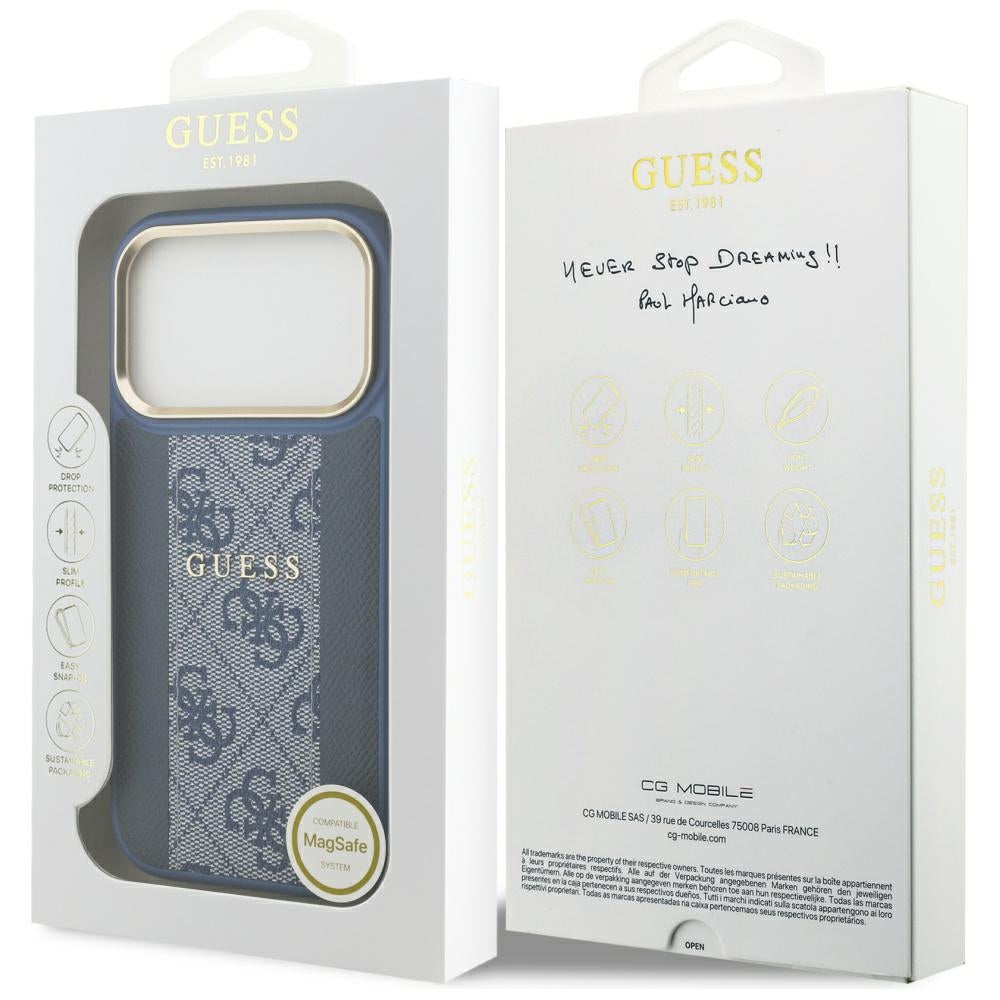 Funda MagSafe para Apple iPhone 17 Pro, Guess, 4G Stripe, Azul.